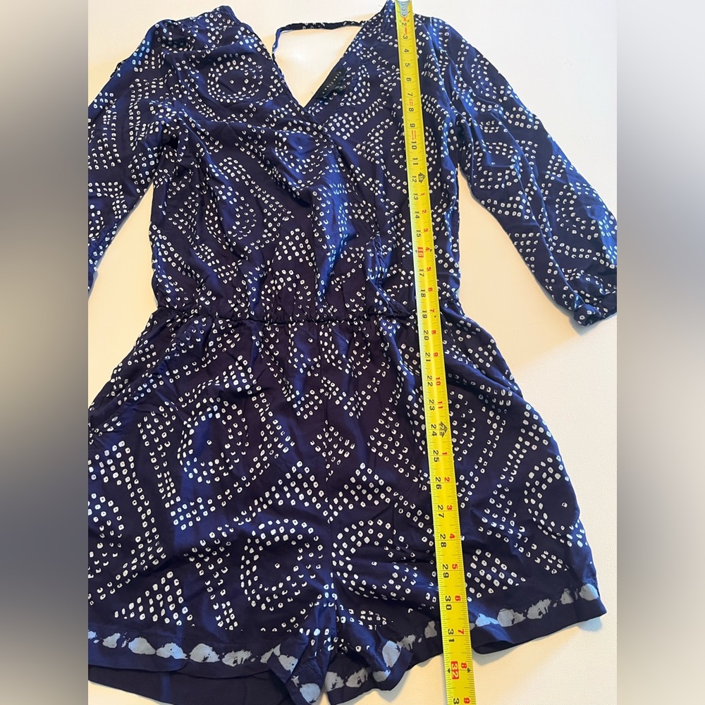 Sanctuary Women's Navy and White Geometric Romper Tie-Back Small - Picture 4 of 14